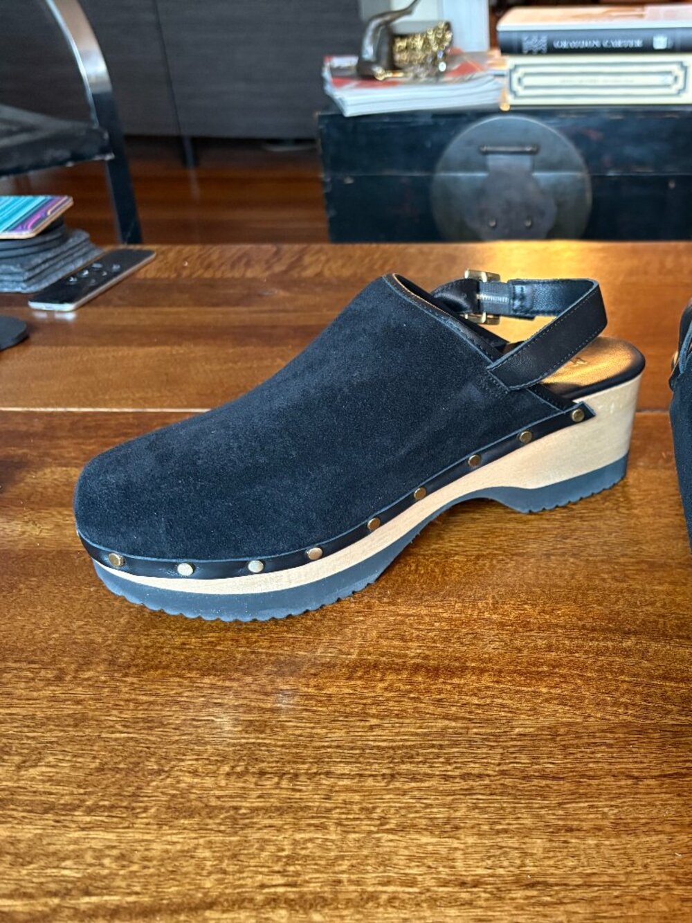 M GEMI GRETA CLOGS Black Suede Backstrap EU 40 (US size 9) in box